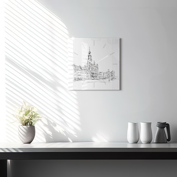Ceas pătrat de perete din sticlă Schiță a orașului vechi Poznań