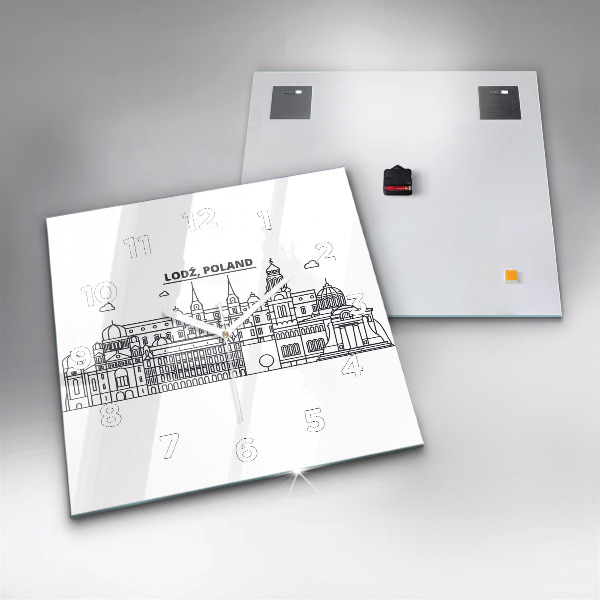 Ceas pătrat de perete din sticlă Panorama arhitecturii Łódź