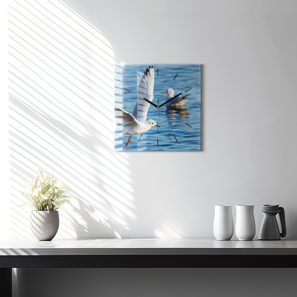 Ceas pătrat de perete din sticlă Pescăruși în Gdynia