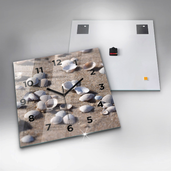 Ceas pătrat de perete din sticlă Scoici pe plajă
