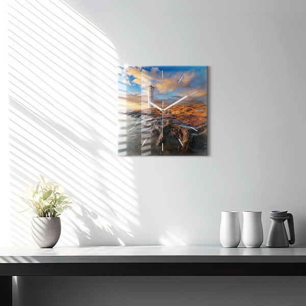 Ceas pătrat de perete din sticlă Farul și Marea Baltică