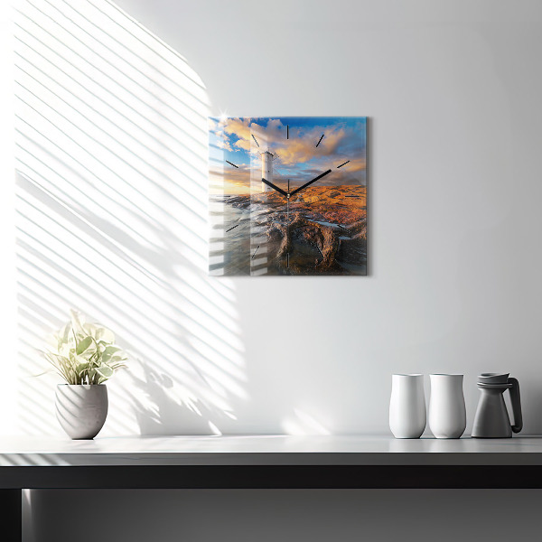 Ceas pătrat de perete din sticlă Farul și Marea Baltică