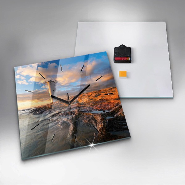 Ceas pătrat de perete din sticlă Farul și Marea Baltică