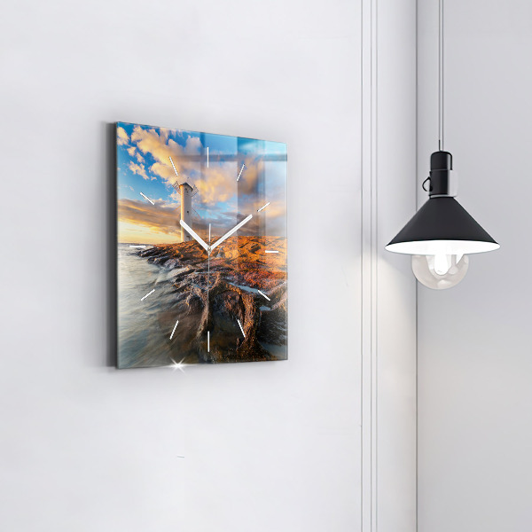 Ceas pătrat de perete din sticlă Farul și Marea Baltică