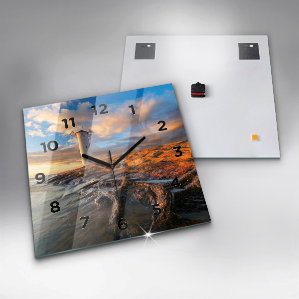 Ceas pătrat de perete din sticlă Farul și Marea Baltică