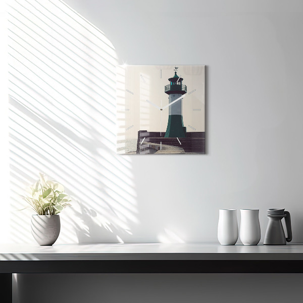 Ceas pătrat de perete din sticlă Farul și marea