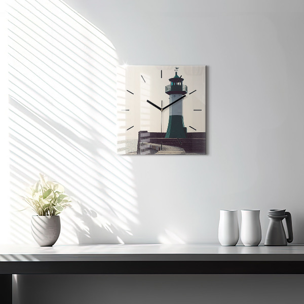 Ceas pătrat de perete din sticlă Farul și marea