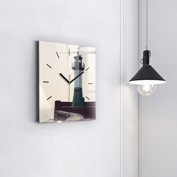 Ceas pătrat de perete din sticlă Farul și marea