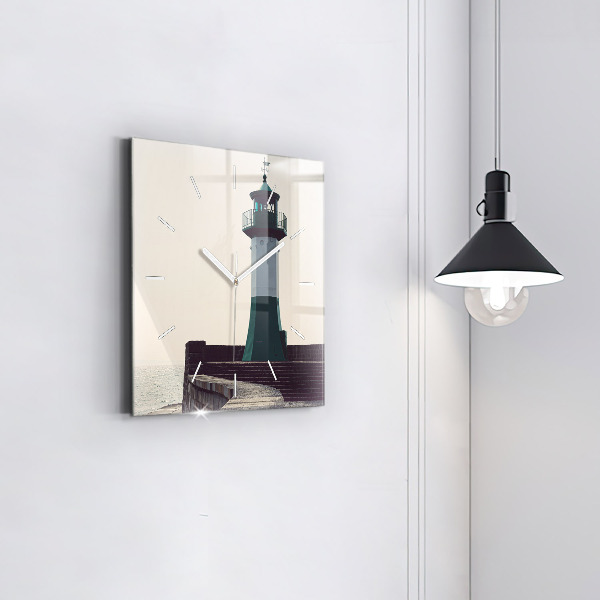 Ceas pătrat de perete din sticlă Farul și marea