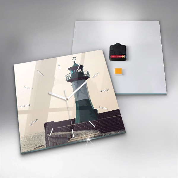 Ceas pătrat de perete din sticlă Farul și marea