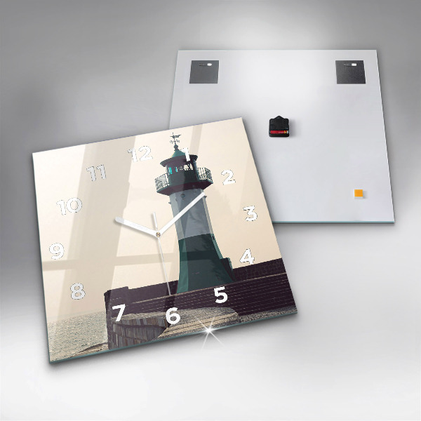 Ceas pătrat de perete din sticlă Farul și marea