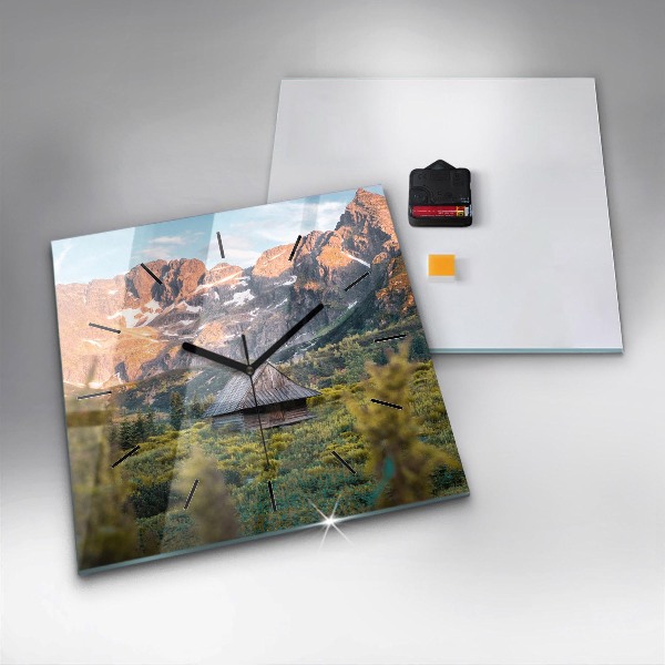 Ceas pătrat de perete din sticlă Cabană în Munții Tatra