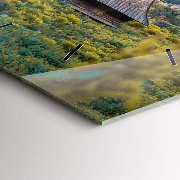 Ceas pătrat de perete din sticlă Cabană în Munții Tatra