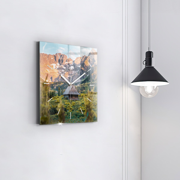 Ceas pătrat de perete din sticlă Cabană în Munții Tatra