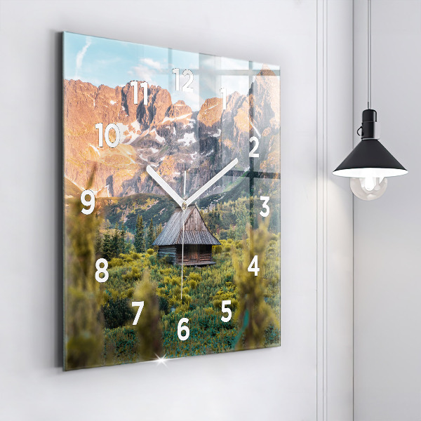Ceas pătrat de perete din sticlă Cabană în Munții Tatra