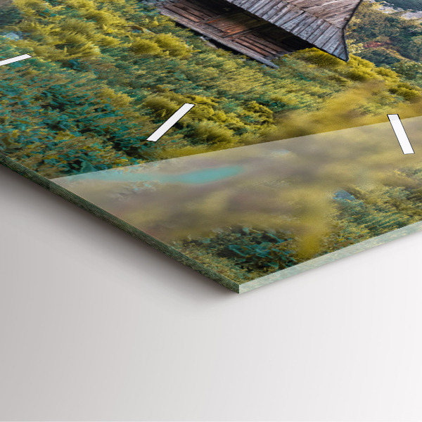 Ceas pătrat de perete din sticlă Cabană în Munții Tatra