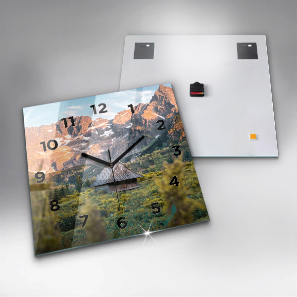 Ceas pătrat de perete din sticlă Cabană în Munții Tatra