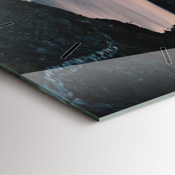 Ceas pătrat de perete din sticlă Lac și munți