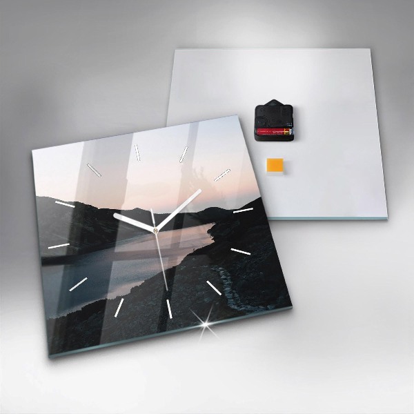 Ceas pătrat de perete din sticlă Lac și munți