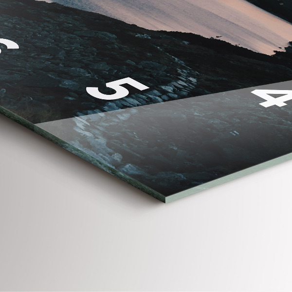 Ceas pătrat de perete din sticlă Lac și munți