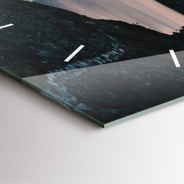 Ceas pătrat de perete din sticlă Lac și munți