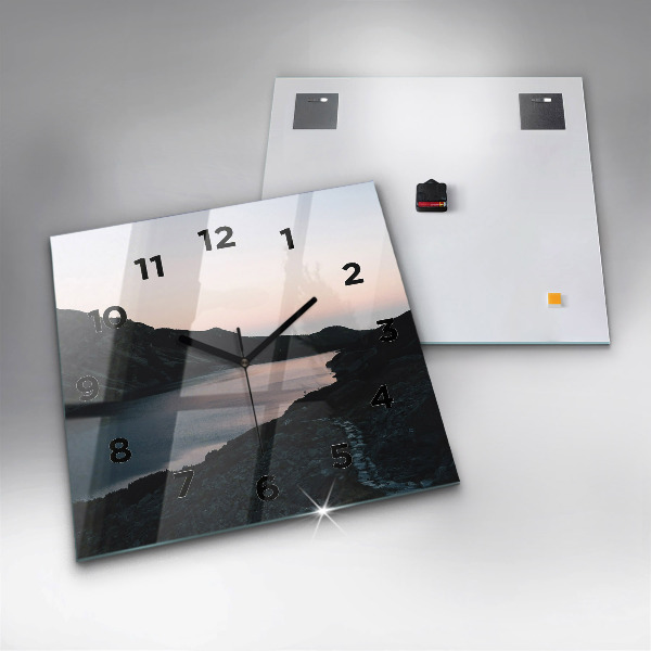 Ceas pătrat de perete din sticlă Lac și munți