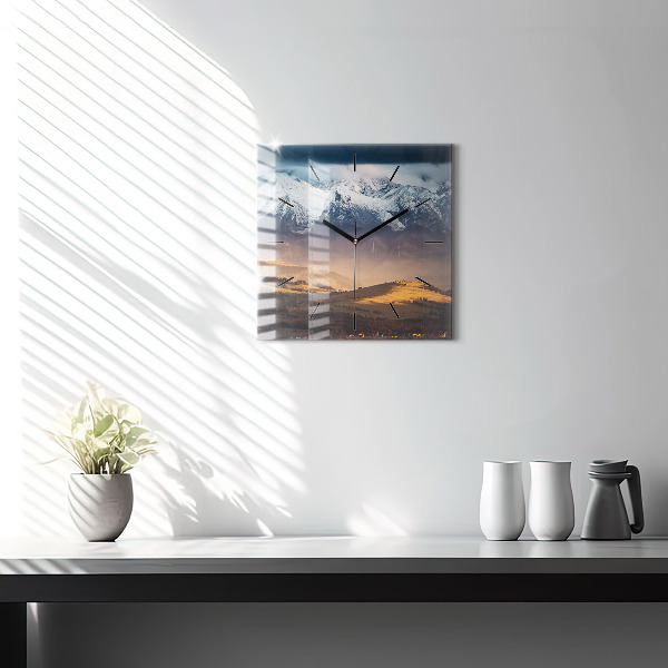 Ceas pătrat de perete din sticlă Peisajul de iarnă din Munții Tatra