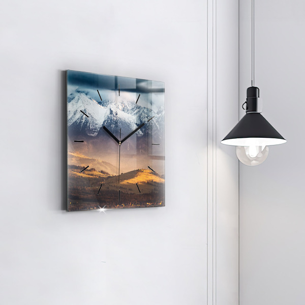 Ceas pătrat de perete din sticlă Peisajul de iarnă din Munții Tatra