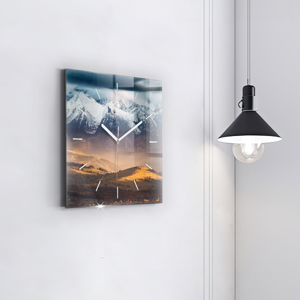 Ceas pătrat de perete din sticlă Peisajul de iarnă din Munții Tatra