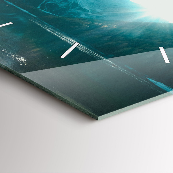 Ceas pătrat de perete din sticlă Munte și râu în Polonia