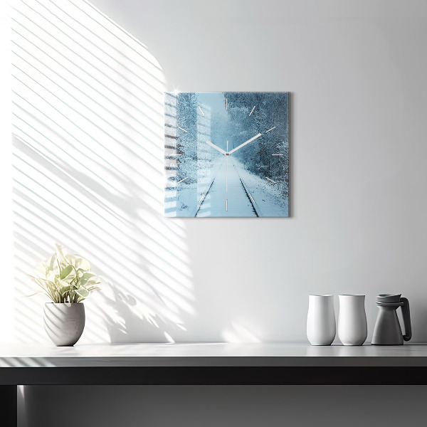 Ceas pătrat de perete din sticlă Căprioare pe șine