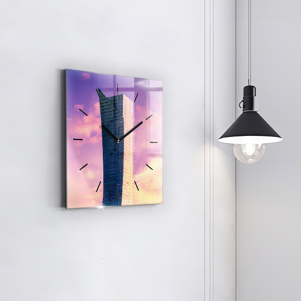 Ceas pătrat de perete din sticlă Zgârie-nori din Varșovia