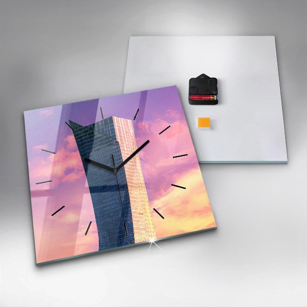Ceas pătrat de perete din sticlă Zgârie-nori din Varșovia