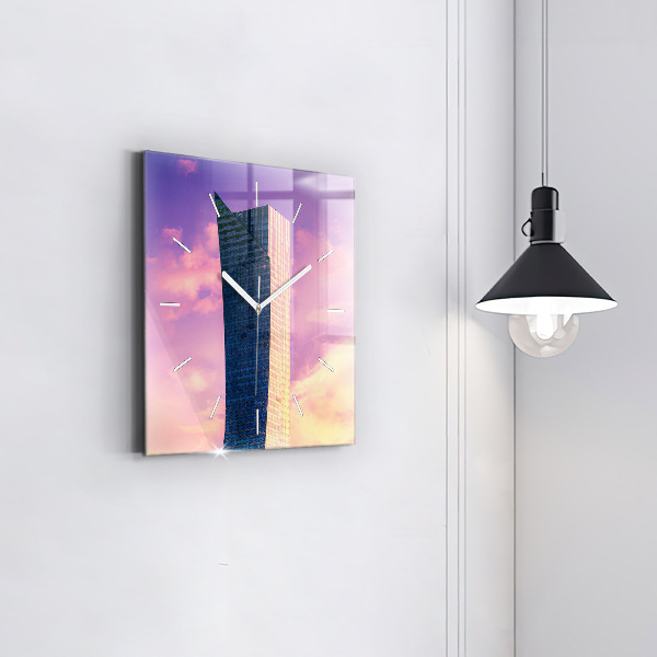 Ceas pătrat de perete din sticlă Zgârie-nori din Varșovia