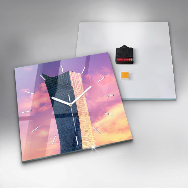 Ceas pătrat de perete din sticlă Zgârie-nori din Varșovia