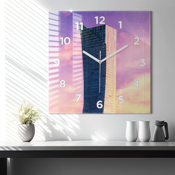 Ceas pătrat de perete din sticlă Zgârie-nori din Varșovia
