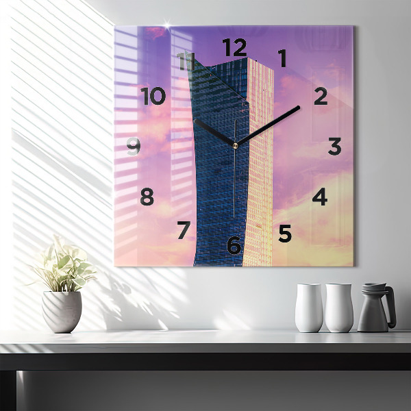 Ceas pătrat de perete din sticlă Zgârie-nori din Varșovia