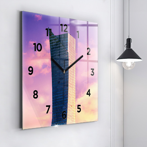 Ceas pătrat de perete din sticlă Zgârie-nori din Varșovia