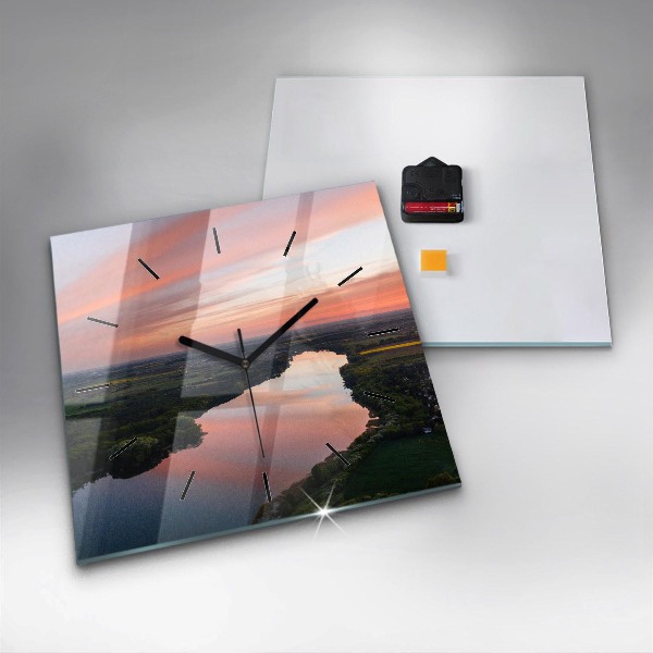 Ceas pătrat de perete din sticlă Vedere la lac