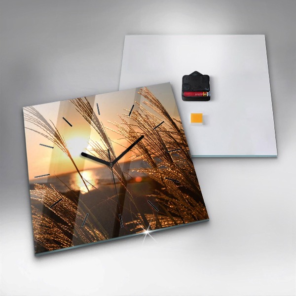 Ceas pătrat de perete din sticlă Grâu în soarele auriu