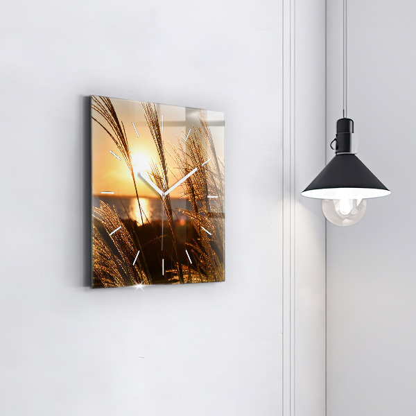 Ceas pătrat de perete din sticlă Grâu în soarele auriu