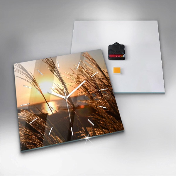 Ceas pătrat de perete din sticlă Grâu în soarele auriu