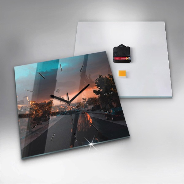 Ceas pătrat de perete din sticlă Femeie pe drum