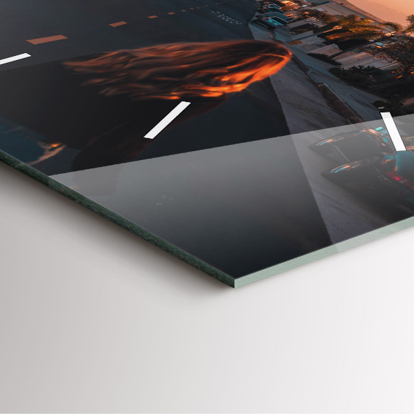 Ceas pătrat de perete din sticlă Femeie pe drum