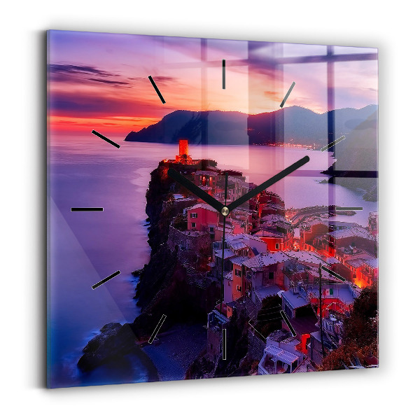 Ceas pătrat de perete din sticlă Case lângă lac