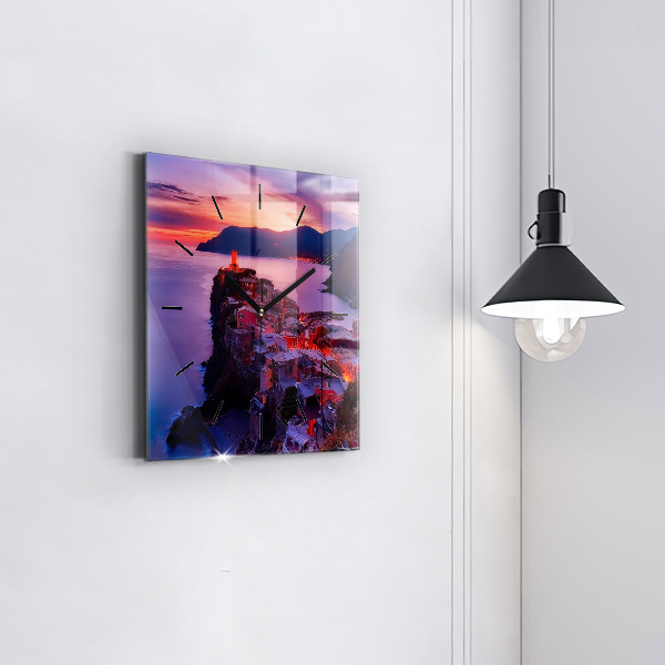 Ceas pătrat de perete din sticlă Case lângă lac