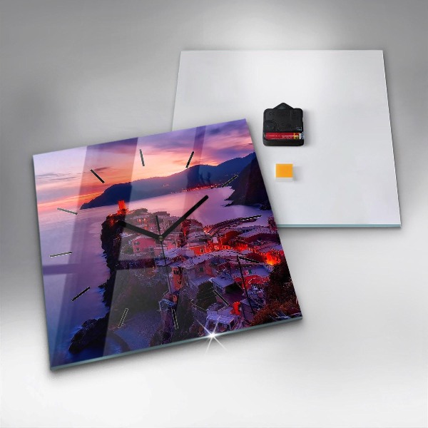 Ceas pătrat de perete din sticlă Case lângă lac