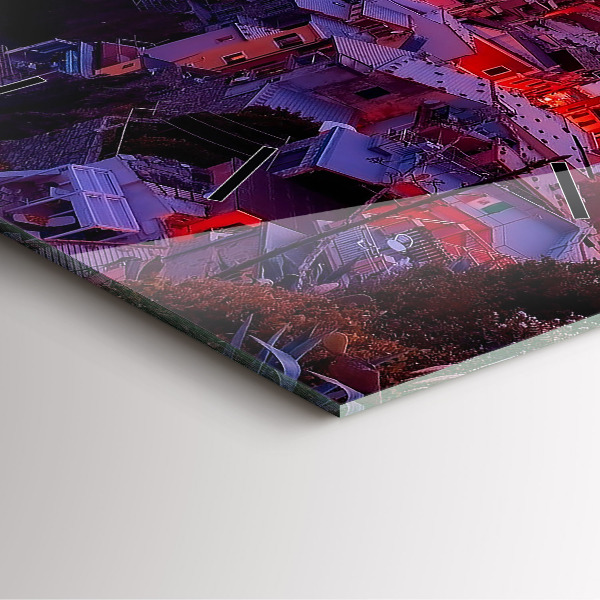 Ceas pătrat de perete din sticlă Case lângă lac