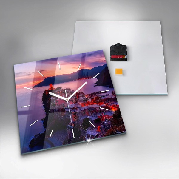 Ceas pătrat de perete din sticlă Case lângă lac