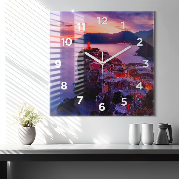 Ceas pătrat de perete din sticlă Case lângă lac